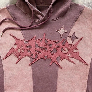 Sudaderas con capucha de algodón pesado de 500GSM para hombre, apliques desgastados bordados, ropa de calle Retro de lavado ácido francés de gran tamaño - Product Image 1