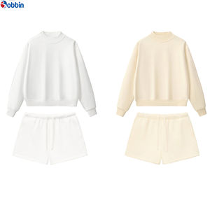 Sweatshirts et ensembles de survêtement pour femmes sur mesure, ensembles de sweat-shirts et shorts unis à col rond pour femmes, tailles plus grandes - Product Image 2