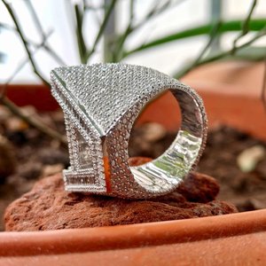 Luxury Hip Hop Custom Letter <b>925</b> Sterling <b>Silver</b> VVS Moissanite Baguette Diamond Men's Party Wear <b>Ring</b> - Product Image 2