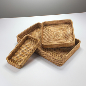 ถาดตกแต่งบ้านหรูหราจากเวียดนาม ฐานไม้ไผ่ เป็นมิตรกับสิ่งแวดล้อม ทำด้วยมือจากหวาย ทออย่างประณีต ขัดเงา ลายเรขาคณิต - Product Image 2