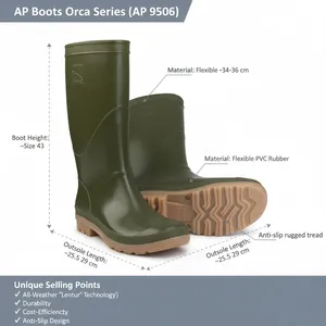 Bottes de pluie industrielles AP ORCA en PVC imperméable, avec embout en acier, antidérapantes, hauteur genou, type Wellington - Product Image 5