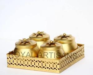 High Quality Handmade Hexagon Metal Dry Fruits Serving <b>Tray</b> with Lid Tableware Use Customized Color & Logo for Best Price - Product Image 2