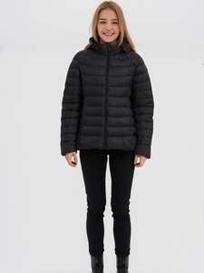 <b>Women's</b> High Street Style Cropped Quilted Puffer <b>Jacket</b> with Hood Warm <b>Zip</b>-<b>up</b> Canvas Coat Front Logo for Winter - Product Image 5