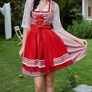 Femmes Oktoberfest Costume Dirndl Robes Halloween Bière Maid Dress Costumes avec Tablier pour Halloween Cosplay Party - Product Image 4
