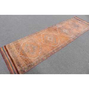 Alfombra Turca de 2.7x10 pies, Alfombra Vintage Tipo Runner, Alfombra de Lana Abstracta Naranja - Product Image 2