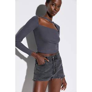 T-shirt décontracté pour femme 100 % coton à col rond, coupe classique, manches longues - Product Image 3