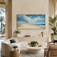 Grande toile murale d'art, peinte à la main, paysage côtier, ciel bleu, paysage marin, décoration moderne pour salon, hôtel, intérieur