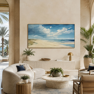 Grande toile murale d'art, peinte à la main, paysage côtier, ciel bleu, paysage marin, décoration moderne pour salon, hôtel, intérieur - Product Image 2