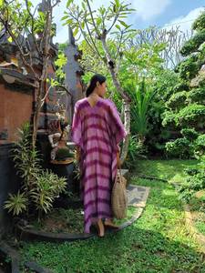 Tendance estivale Tie-Dye Beach Style Robe caftan pour femmes Long Loose Capes avec Solid Ethnic Indian Pattern Casual Bohemian Style - Product Image 3