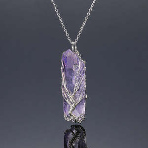 สร้อยคอชีวิตต้นไม้อเมทิสต์สีม่วงเงินสเตอร์ลิงทองเหลือง/ทองแดงอัลลอยลวดห่อจี้ควอทซ์ชาติพันธุ์จี้แฟชั่นจี้เสน่ห์ - Product Image 5