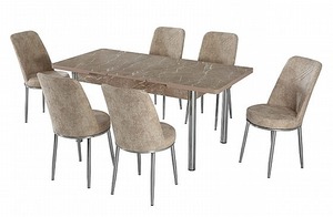 Ensemble de table à manger extensible moderne avec 6 chaises, plateau en aggloméré et verre trempé, meubles de maison durables - Product Image 2