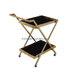 รถเข็นโลหะโบราณชุบทองมีเอกลักษณ์ใหม่ให้บริการอาหารดูน่าสนใจรถเข็นตกแต่งขนาดใหญ่ทำจากทองเหลืองและกระจก - Product Image 6