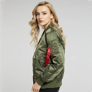 Shiny Satin Bomber Jackets Soft <b>Fabric</b> Casual Bomber Jacket for Women Zipper up Closure Women's Bomber Jackets - Product Image 3