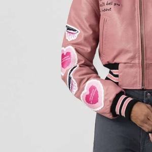 Fabricación 100% chaqueta universitaria transpirable con mangas de cuero de Color de contraste de alta calidad chaqueta universitaria hecha a medida para mujer - Product Image 3