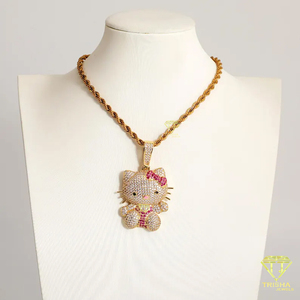 Adorable pendentif chat de dessin animé glacé VVS Lab cultivé en argent sterling 925 plaqué or diamant Hip Hop Bling - Product Image 4