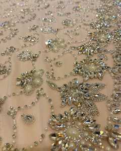 High Quality Handmade Beaded Embroidery <b>Fabric</b> with Sequins Crystal Stones and Rhinestones for Party Dress Wedding Gown Fashion - Product Image 3