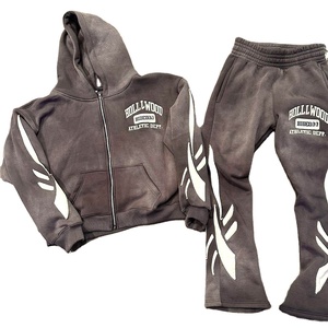 Chándal acampanado Serigrafía Pantalones de chándal apilados Estilo acampanado Alta calidad El más nuevo DTG DTF Chándales impresos Diseño de llama - Product Image 4