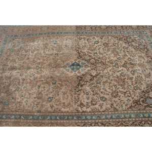 6.2x9.2 ft Rug, Vintage Turkish Rug, <b>Brown</b> Bordered <b>Wool</b> Rug - Product Image 4