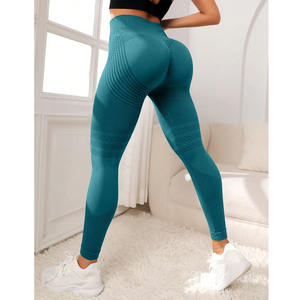 Mallas de Yoga sin costuras de secado rápido para mujer con cintura elástica Control de barriga tela transpirable para Fitness Casual estilo sólido - Product Image 6
