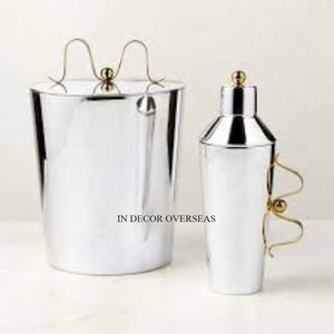 Enfriador de vino de cubo de hielo de aspecto atractivo hecho de vidrio transparente con textura de diamante con mango y pinzas pulidas de plata de acero inoxidable - Product Image 2