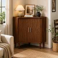 Meuble d'angle moderne avec portes tambour cannelées, rangement en bois pour salon, chambre, petit espace, vente en gros