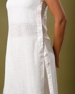 Kurta blanc et élégant en coton uni, longueur au sol, taille naturelle, sans manches, avec dupatta pour robes décontractées - Product Image 4