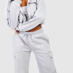 Survêtement en coton pour femmes avec poches multiples, deux pièces, survêtement de mode, ensemble de jogging décontracté, tenue de salon de style utilitaire - Product Image 5