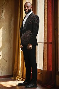 Smoking de marié personnalisé pour hommes derniers modèles de broderie costumes robe de mariée 2 pièces veste blazer pour hommes - Product Image 5