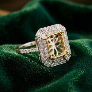 Bague vintage Art Déco antique en or blanc et jaune massif 18 carats pour femme, avec diamant naturel taille brillant semi-sertie de 0,88 carat, clarté G - Product Image 1