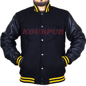 Nouvelle arrivée Veste universitaire sur mesure pour hommes Veste à col montant avec manches et poches en cuir au prix de gros - Product Image 1