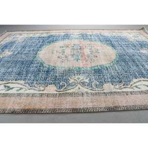 Alfombra Vintage, Alfombra Turca Extra Grande de 6,8x10,3 pies, Alfombra a Cuadros Azul y Blanca - Product Image 3