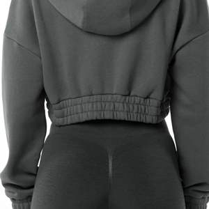 Sudadera corta con capucha para mujer, 55% algodón, 45% licra, estilo de hombro con cremallera completa - Product Image 6