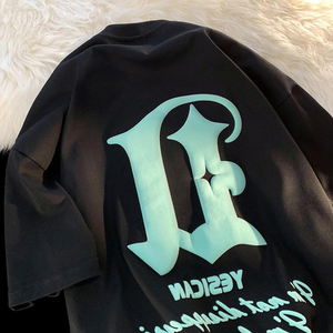 Camiseta gráfica 100% algodón liso de gran tamaño camisetas de ajuste holgado estampado de peso pesado personalizado 3D espuma Puff estampado camiseta para hombres - Product Image 1