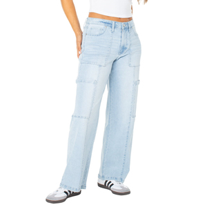 Pantalones casuales con múltiples bolsillos para mujer, estilo de moda callejera, pantalones vaqueros de mezclilla de pierna ancha vintage de gran tamaño, pantalones cargo holgados, pantalones para mujer - Product Image 5