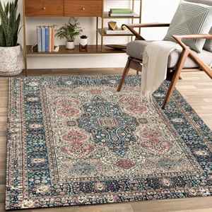 Classic Pattern Printed Rug, Vintage Style Blue Pink Soft Area Rug,Velvet Rug - Product Image 2