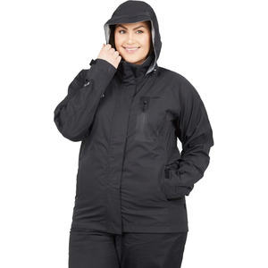 New Women's Black Hooded Windproof <b>Rain</b> <b>Jacket</b> Full Sleeve Zipper Closure Utility Style <b>Long</b> Length Solid Color Polyester Coat - Product Image 4