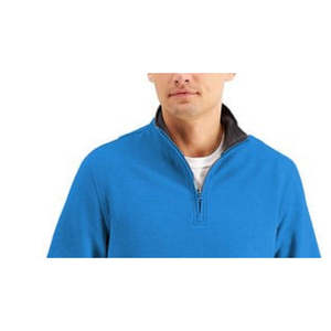 Felpa da Uomo Club Room con Zip 1/4 in Pile Blu Taglia Media Oversize in Poliestere/Cotone con Tecnica Ricamata - Product Image 2