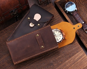 Pochette pour montre de voyage en cuir véritable de luxe avec logo personnalisé boîtier de montre WR-0047 polyvalent avec boîte - Product Image 3