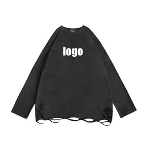 เสื้อยืดผู้ชายแขนยาวผ้าฝ้ายพิมพ์ลายทรงหลวมเข้ารูปสไตล์วินเทจ100% ได้ตามต้องการ - Product Image 1