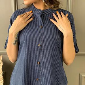 ชุดคอตตอน katha สำหรับผู้หญิงสีฟ้าหมอกเคอร์ตาและพาลาซโซ - Product Image 3