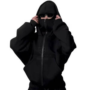 Balaclava intégrale à capuche en coton mélangé avec fermeture éclair pour l'hiver, mode urbaine - Product Image 2