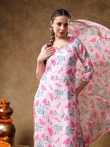 ชุดเมอร์รากิอามิรามัสลินสีชมพูลายดอกไม้พร้อมผ้าโปร่ง dupatta - Product Image 6