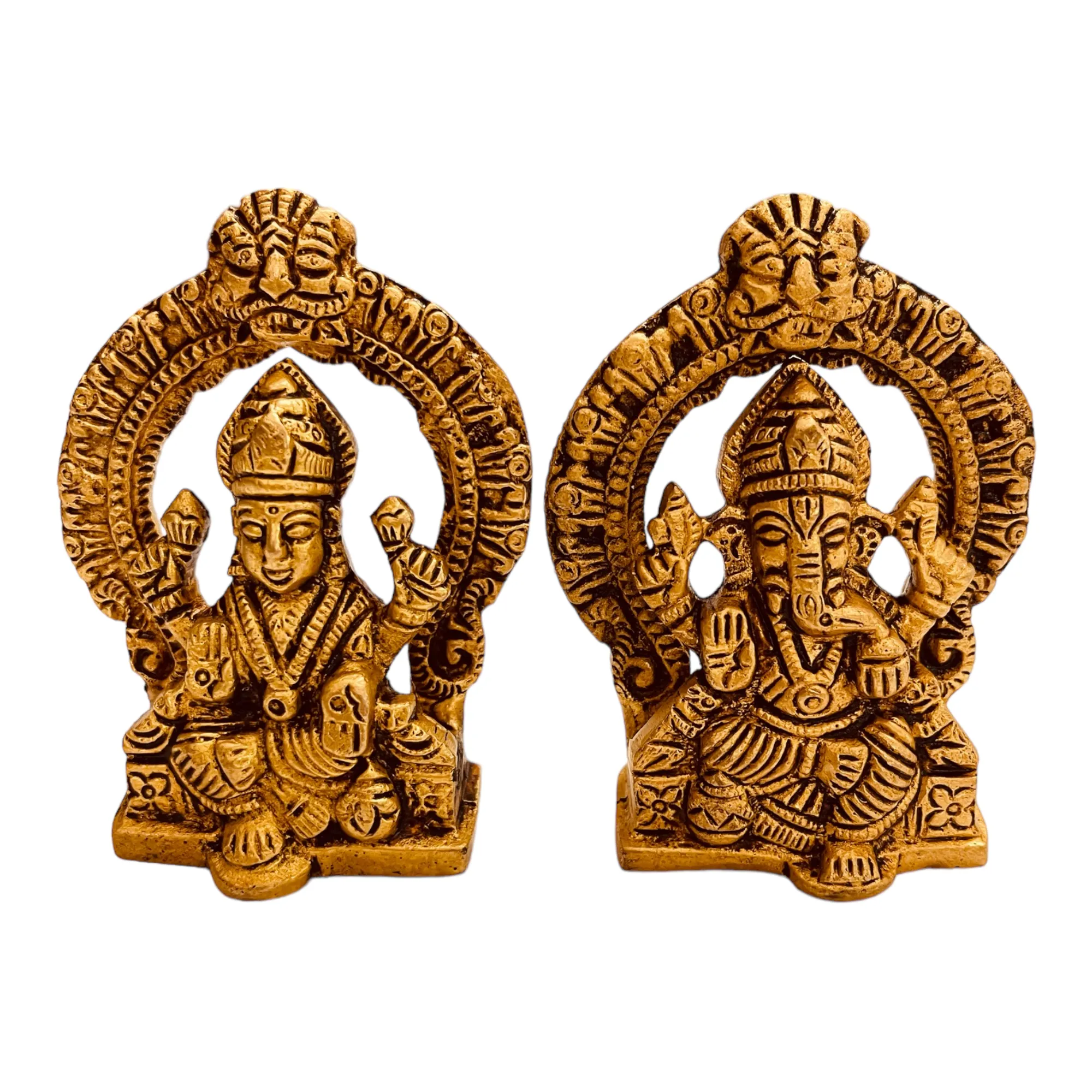 Sahaya dea in ottone fatta a mano Lakshmi e Lord Ganesha statuette indù statua idolo di piccole dimensioni 8.5cm x 6.5cm x 2.75cm