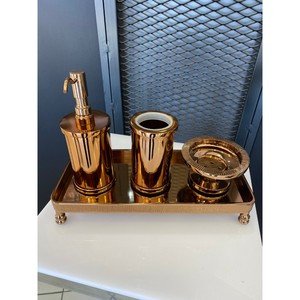 Plateau à pieds en laiton massif Plateau de salle de bain Plateau de cuisine et de salle de bain de luxe en laiton doré Cadeau de pendaison de crémaillère - Product Image 3