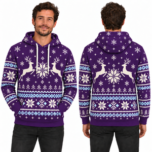Men's Red Christmas Snowflake Print Hooded Sweatshirt Knitted Polyester Casual Winter Hoodie Regular Fit - Product Image 3