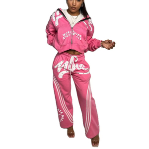 Survêtements pour femmes, style ample, avec fermeture éclair, ornés de strass usés, fabrication en usine, services OEM, vente en gros - Product Image 4