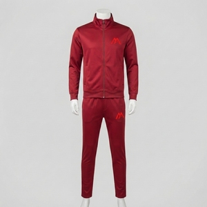 Ensemble de survêtement rouge pour homme, veste athlétique à fermeture éclair intégrale, pantalon de jogging, vêtements de sport, entraînement, gym, course à pied, fitness, vêtements décontractés, tenue de sport - Product Image 1