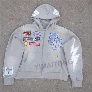 Vente en gros 100% coton Sweat à capuche zippé pour hommes Streetwear Patch brodé lourd Sunfade Custom OEM Design - Product Image 1