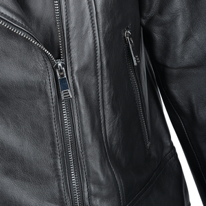 Veste en cuir automne hiver personnalisée pour femmes haut tendance solide col tournant manches longues respirant doublure en Satin teint uni - Product Image 3