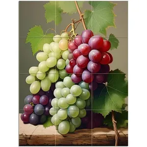 องุ่นที่ยังคงมีชีวิตด้วยใบไม้หินอ่อนผนังกระเบื้องเซรามิคห้องครัวและห้องน้ำ - Product Image 1